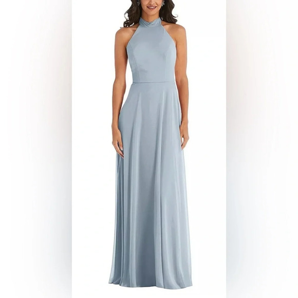 After Six High Neck Halter Backless Maxi Dress in Mist blue 1545 - Picture 1 of 11